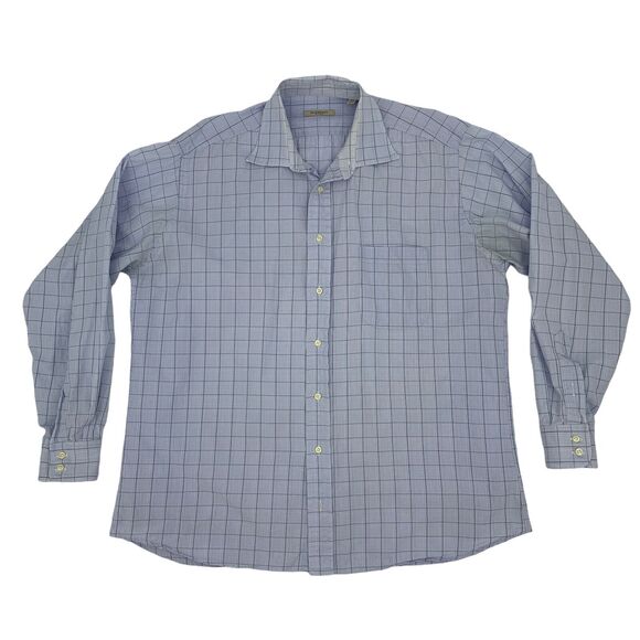Vintage Burberry Dress Shirt Mens 17 Blue Checkered 100% Cotton Made USA *READ - Picture 1 of 9